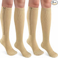 CASMON 2 Pairs Zipper Compression Socks for Women & Men, 15-20 mmHg Closed Toe Knee High Support Sock with Zipper for Varicose Vein Edema