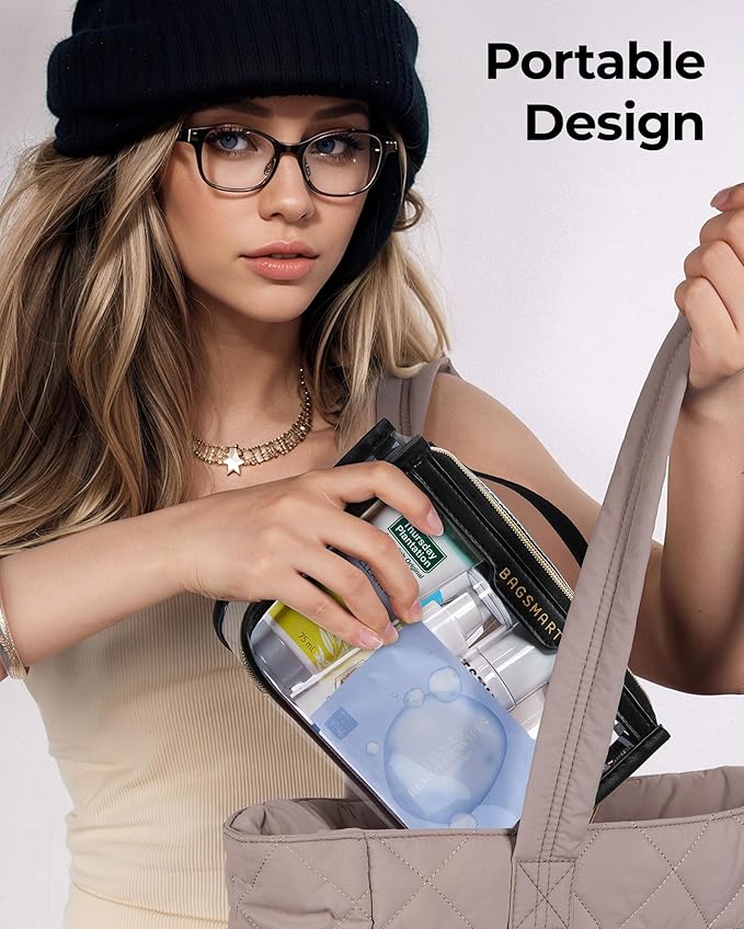 BAGSMART TSA Approved Toiletry Bag, Clear Travel Toiletry Bag, Makeup Cosmetic Pouch Bag for Women Quart Size Compliant Bag Organizer for Travel Essentials (Pink Pack of 2)