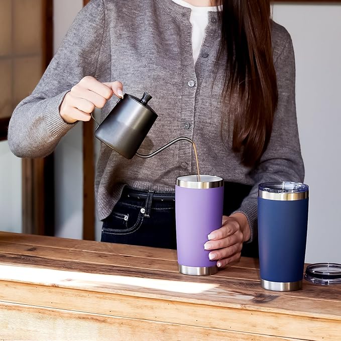 MEWAY 20oz Tumbler 4 Pack Double Wall Vacuum Insulated Travel Mug Bulk, Mix Color Stainless Steel Tumblers with Lid and Straw, Durable Powder Coated Coffee Cups for Cold & Hot Drinks（Mix Color, 4