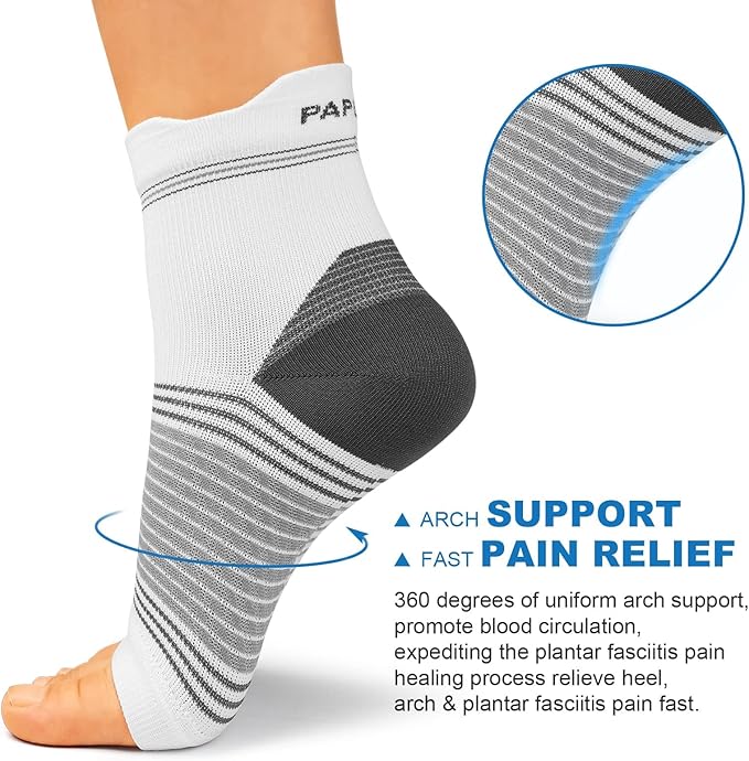 Plantar Fasciitis Sock (6 Pairs) for Men and Women, Compression Foot Sleeves with Arch and Ankle Support (White, Medium)