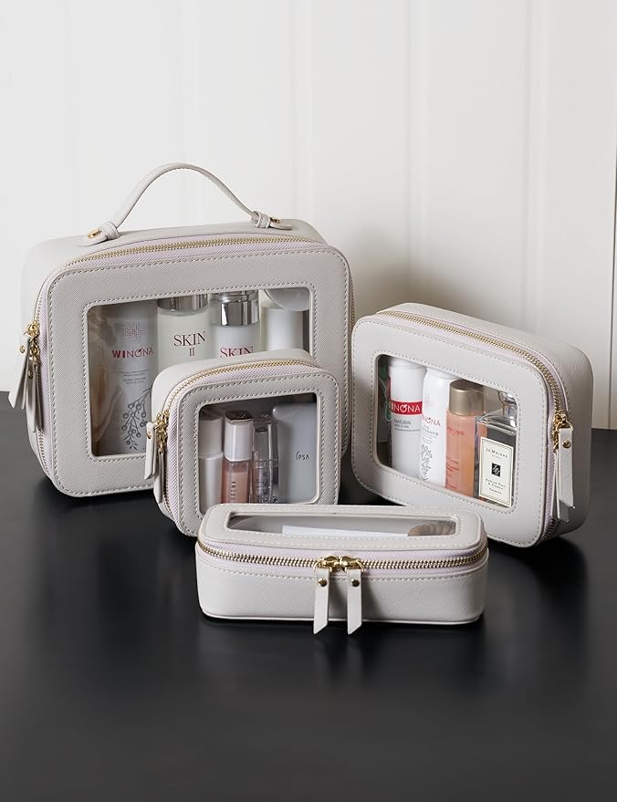 Popvibe Clear Makeup Bag Travel Cosmetic Case Transparent Toiletry Bag with Zipper, Portable Make Up Organizer Traveling Compact Car Bag for Essentials