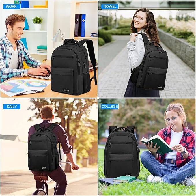 School Backpack for Teen Boys 15.6 Inch, USB Charging Port & Anti-Theft Water Resistant - School Bookbag College Business Ergonomic Backpack for Men Women, Black