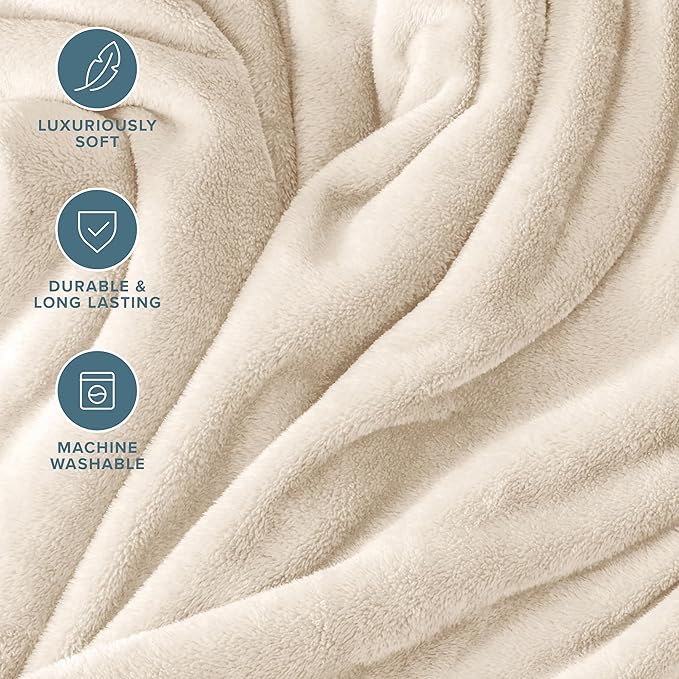 Bare Home Fleece Blanket - Full/Queen - Ultra-Soft Lightweight for Bed, Sofa, and Couch - Luxury Microplush - Cozy Warm Blanket (Full/Queen, Vanilla)