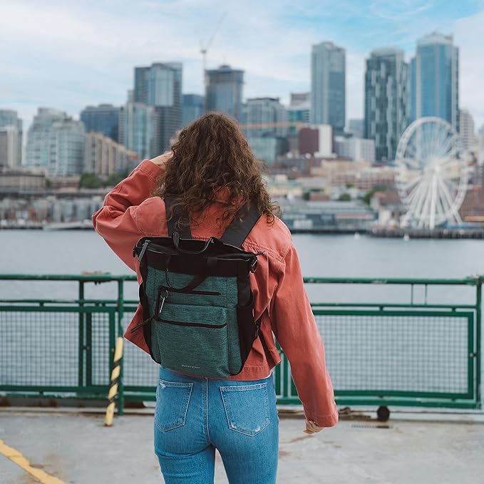 Sherpani Soleil, Anti Theft Convertible Backpack, 3 in 1 Tote Bag, Crossbody Bag, Cross Body Purse, 18L Travel Backpack, Travel Gifts for Women, RFID Protection, Fits 13” Laptop (Teal Lite)