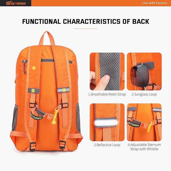 SKYSPER Lightweight Packable Backpack - 30L Hiking Daypack with Wet Pocket Foldable Travel Carry-on Backpack for Women Men