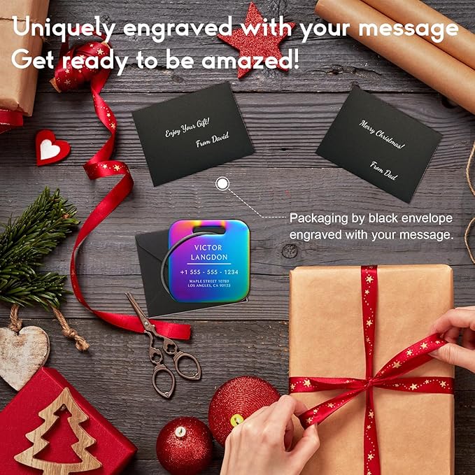 Stainless Luggage Tags for Suitcases: Metal Personalized Luggage Tags and Bags with Customizable Texts (Rainbow)