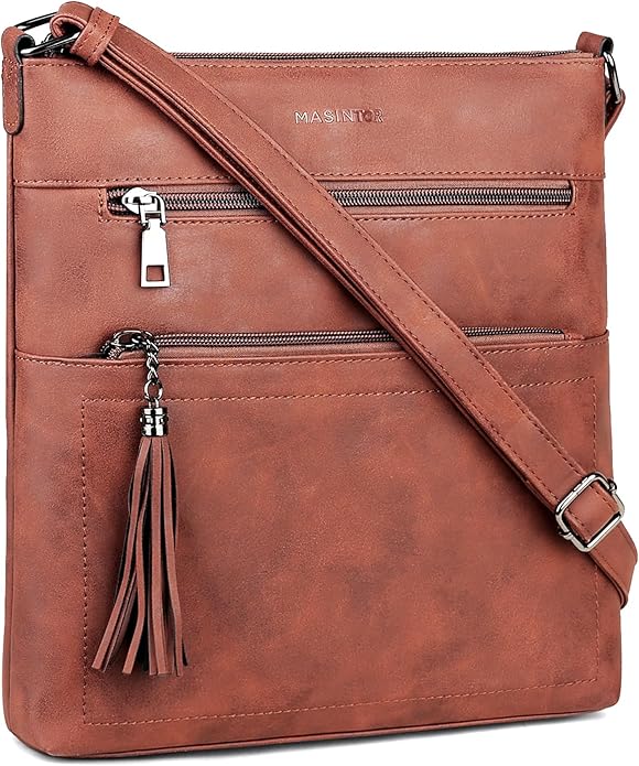 MASINTOR Crossbody Purses for Women, Multi Pocket Casual Crossbody Bag, Adjustable Strap Shoulder Bag with Tassel
