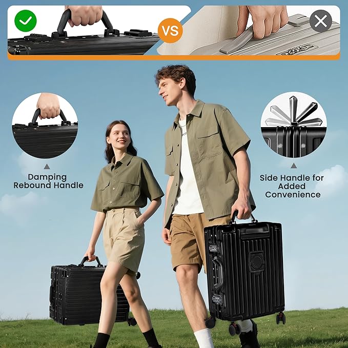 26 Inch Checked Luggage with Spinner Wheels, No Zipper Aluminum Frame Hard Shell Suitcases with TSA Lock, PC+ABS Lightweight Large Suitcase for Travel (Black)