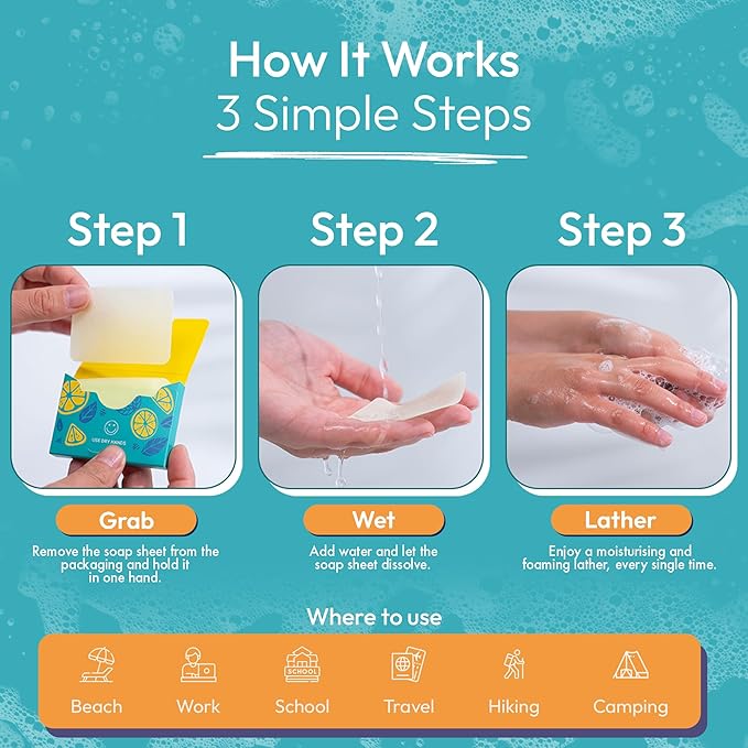 FOMIN - Antibacterial Paper Soap Sheets for Hand Washing - (300 Sheets) Tea Tree Portable Travel Soap Sheets, Dissolvable Camping Mini Soap, Portable Hand Soap sheet