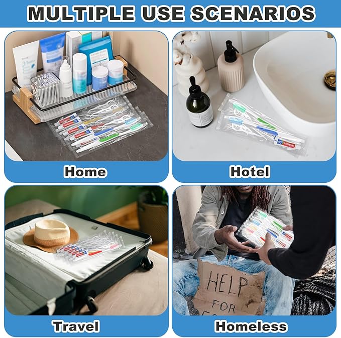 Disposable Toothbrushes with Toothpaste and Floss,10pcs Single Use Individually Wrapped Disposable Travel Toothbrushes and Dental Floss Kit Bulk for Homeless,Airbnb,Dentist,Hotel(5 Colors)
