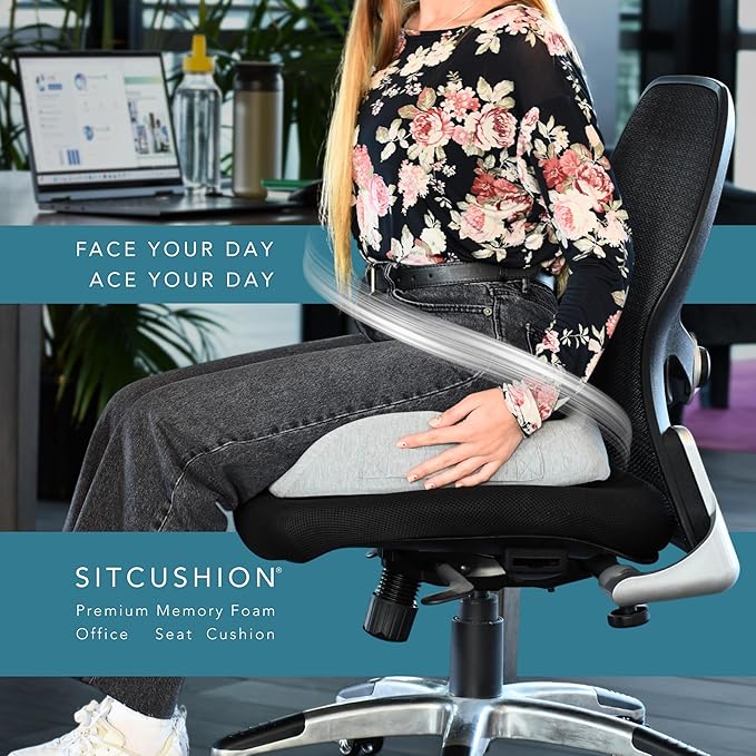 X Large Seat Cushions for Office Chairs– Pressure Relief Seat Cushion for Tailbone Pain, Back Pain, Coccyx & Sciatica Pain Relief Pillow – Office Chair Cushion with Extra Cover(Gray)