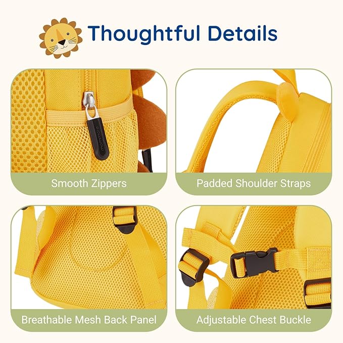 mommore Toddler Backpack for Girls Boys 2-4, 3D Cartoon Mini Kids Travel Bag, Small Baby Backpack with Toddler Leash, Chest Buckle, Water-Resistant Pre-K Schoolbag, Bee