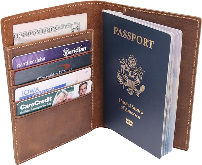 WANDERINGS Leather Travel Wallet with Passport Holder - 5.5" x 4" - Genuine Leather Case with RFID Blocking for Men and Women - Folding Wallet for Passports