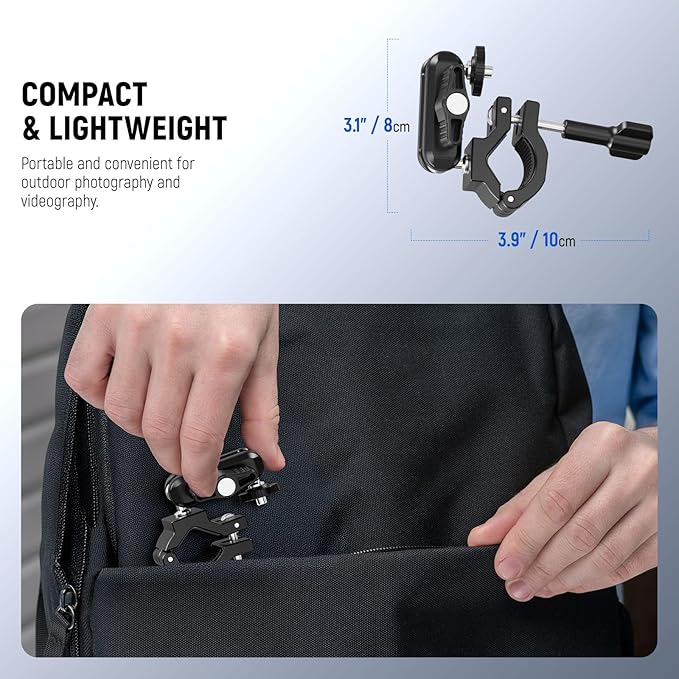 NEEWER Action Camera Pole Mount with Two 360° Ball Heads 1/4" Screw Action Camera Adapter, Holder Clamp for Motorcycle Bike Handlebar, Compatible with GoPro Hero13 12 11 10 9 Max360 Insta360 DJI Osmo