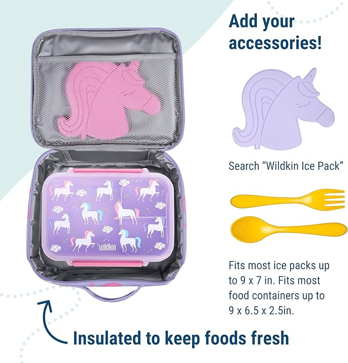 Wildkin Kids Insulated Lunch Box – Durable and Reusable for School & Travel - Lilac Lemonade