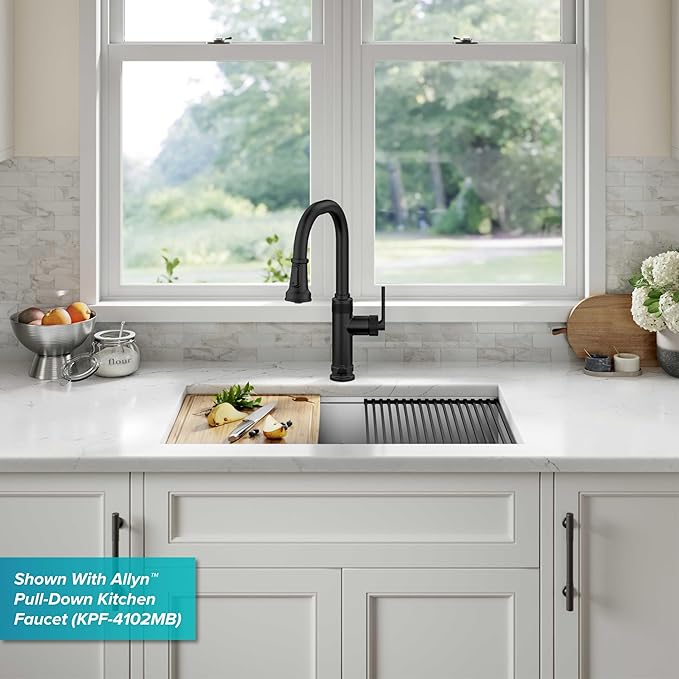 KRAUS Kore 28-Inch Undermount Workstation 16 Gauge Single Bowl Stainless Steel Kitchen Sink with Accessories, KWU110-28