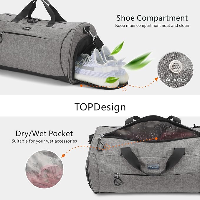 TOPDesign Gym Bag for Women, Duffel Bag with Shoe Compartment & Wet Pocket for Travel Sports (M Flower)