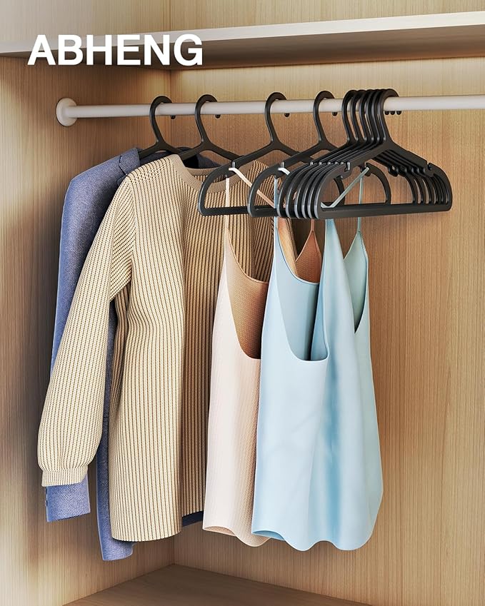 30 Pack Clothes Hangers, Non Slip Plastic Coat Hangers, Space Saving Hangers, Heavy Duty, Hanging Dry Wet Clothes, 16.4" x 8.3", Black, UAPY0530B