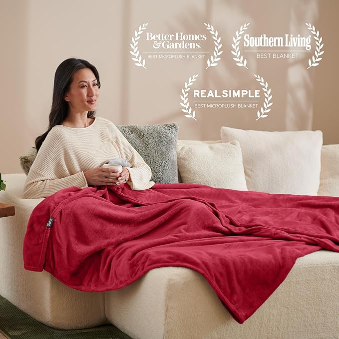 Bare Home Fleece Blanket - Twin/Twin Extra Long - Ultra-Soft Lightweight for Bed, Sofa, and Couch - Luxury Microplush - Cozy Warm Blanket (Twin/Twin XL, Red)
