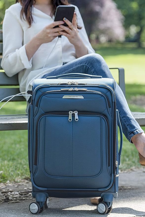 Samsonite Solyte DLX Softside Expandable Luggage with Spinner Wheels, Mediterranean Blue, Carry-On 20-Inch