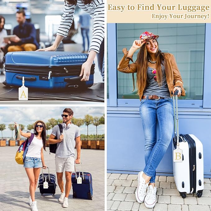 Personalized Initial Luggage Tags for Suitcase TSA Approved, White Leather Cute Luggage Tag with Privacy Cover Name Card, Embroidered Custom Luggage Tags Travel Baggage Tags Gifts for Women Kids(V)