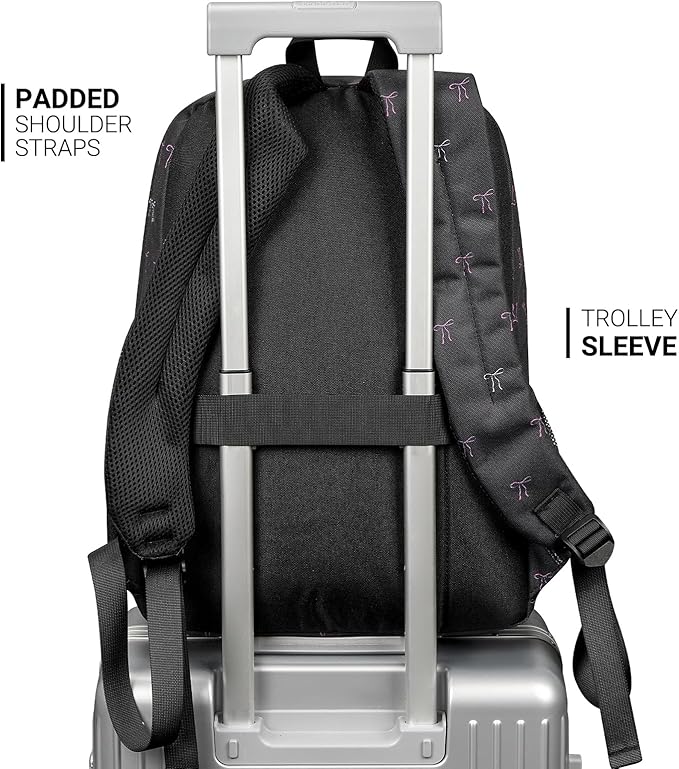 ZORFIN 26L Backpack for College, and Travel: Water Resistant Bookbag - Bow Black