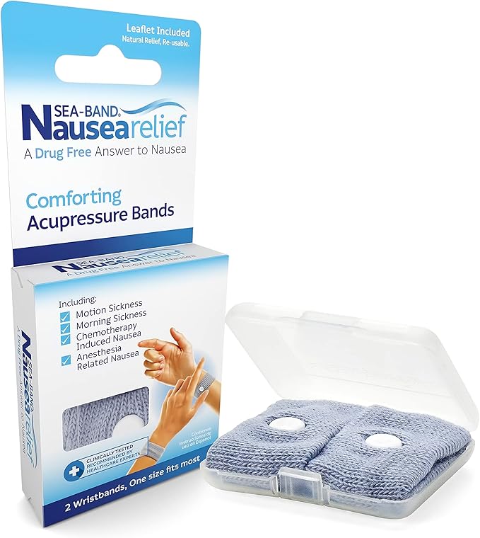 Sea-Band Anti-Nausea Acupressure Wristband for Motion & Morning Sickness, 1 Pair, Gray
