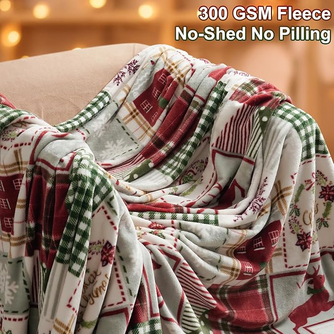 PHF Printed Fleece Blanket Queen Size, No Shed No Pilling Ultra Soft Plush Cozy Xmas Prints Theme Home Décor Flannel Blanket for Bed, Sofa, Couch and Gift, 90" x 90", Rindeer