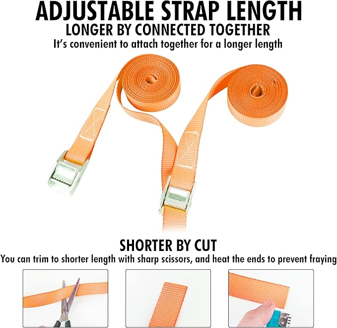 Cartman 1" x 12' Lashing Straps Cargo Tie-Down Strap Up to 600lbs, 2pk Orange