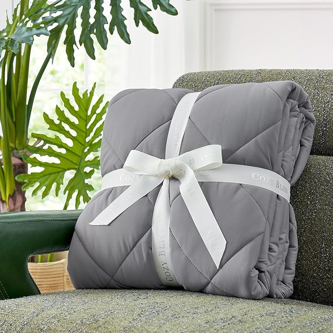 Cozy Bliss Cooling Blanket for Hot Sleepers, Q-Max 0.4 Cooling Comfort Queen Size, Cold Blankets for Night Sweats Sleeping, Ultra-Cool Lightweight Breathable Summer Blanket for Bed
