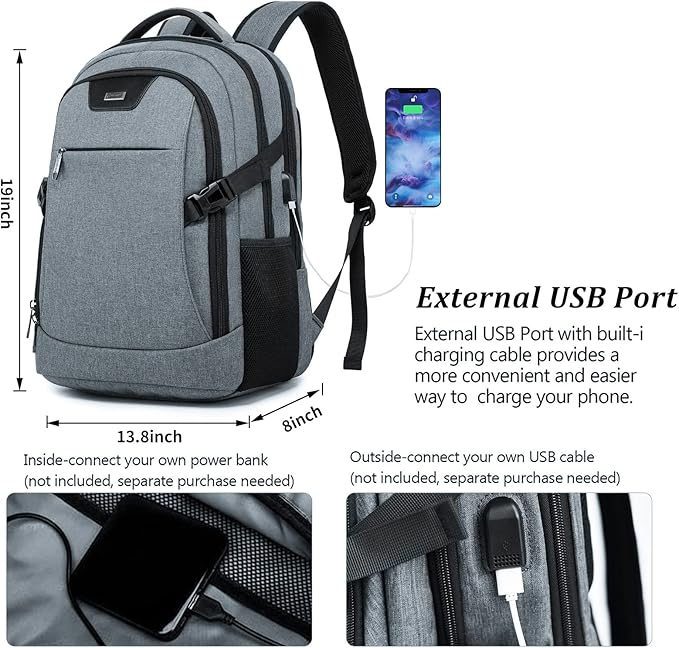 DUSLANG Travel Work Laptop Backpack With USB Charging Port Fits 15.6 15 14 13 Inch Laptop and Notebook Business Anti Theft College Computer Bag Back Pack for Women Men - Dark grey