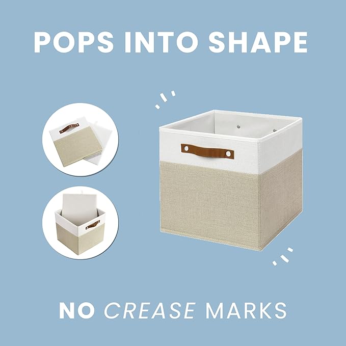 OrganiHaus White 12x12 Fabric Storage Bins - Set of 4, Cube Fabric Organizer Bins with Vegan Handles, Kallax Storage Cubes, Cubbies Organizer Boxes, 12Inch Cubic Baskets for Shelves