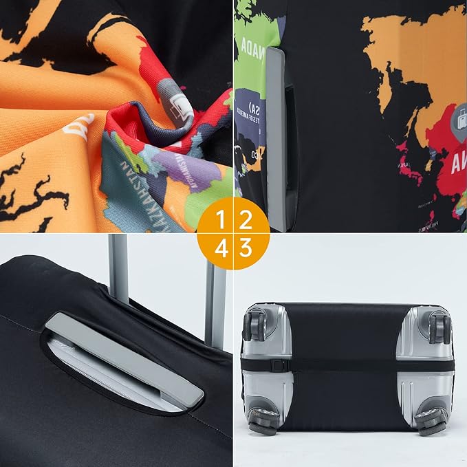 Travelkin Luggage Covers For Suitcase Tsa Approved,Suitcase Cover Protector Fit 18-32 Inch Luggage (Map, XL)