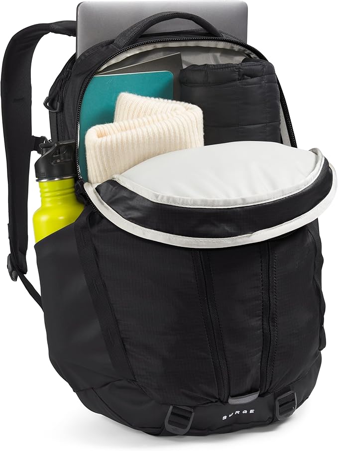 THE NORTH FACE Surge Commuter Laptop Backpack | Daypack with Water Repellent Finish, 16" Laptop Sleeve, Reflective Details, TNF Black/TNF Black-NPF, One Size