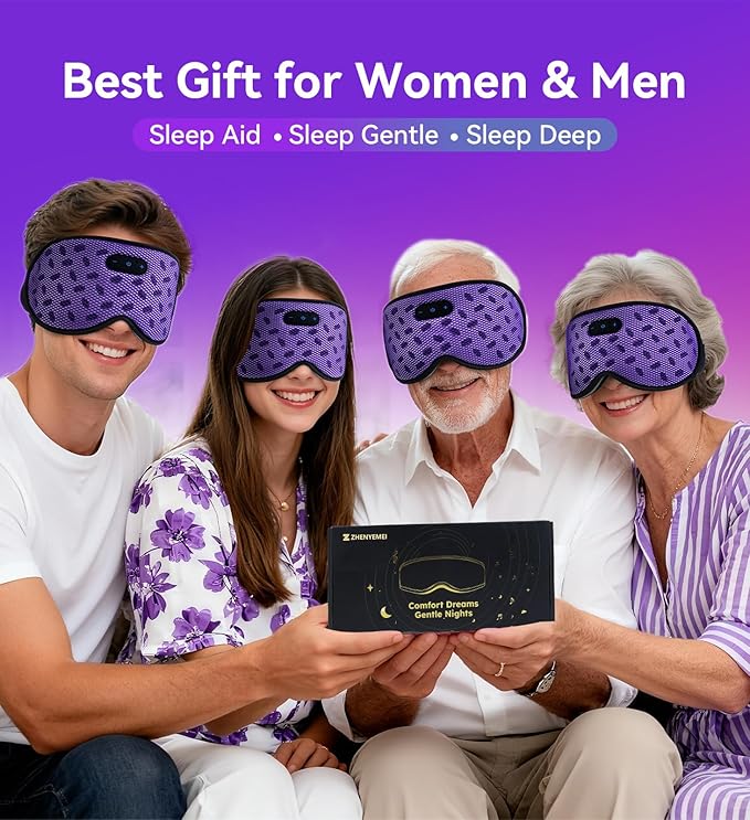 Sleep Eye Mask Bluetooth Headphones - 3D Contoured Zero Pressure Sleeping Masks 100% Blackout Eye Cover Breathable Sleeping Mask for Side Sleepers Wireless Earphone Ear Muff Headband Women Men Gift