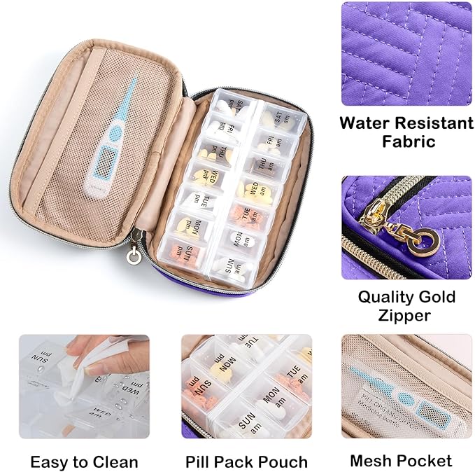 BAGSFY Pill Organizer Case 2 Times a Day- Weekly Medicine Organizer Travel Pill Box with Removable 7 Day Medicine Case Container for Fish Oil, Vitamin, Supplement
