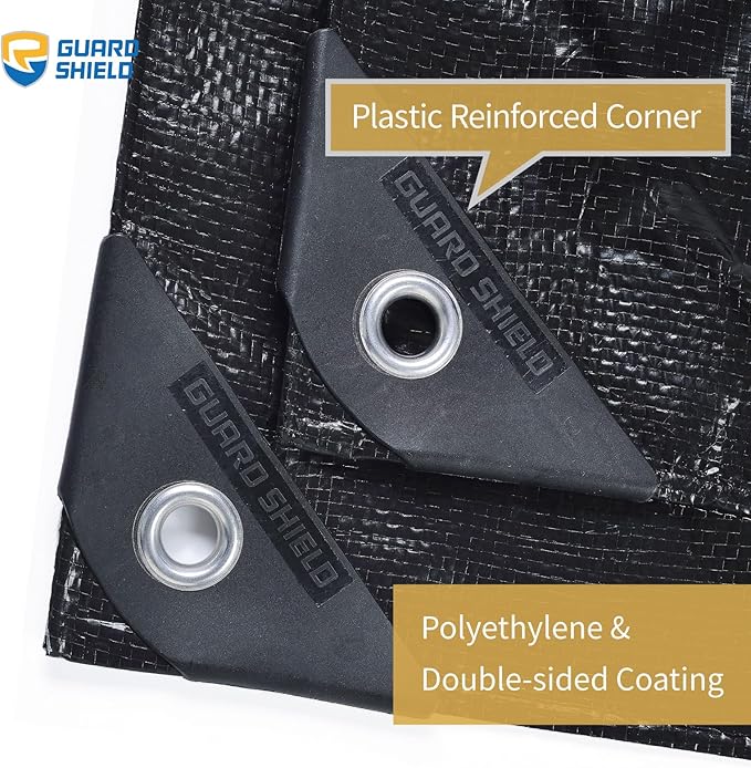 GUARD SHIELD Black Tarp 12x20 Feet Waterproof Tarps Lightweight Camping Tarp Outdoor Multi Purpose Poly Cover 6mil