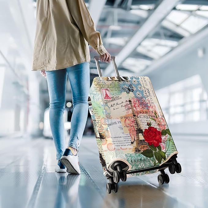 Travel Luggage Cover Suitcase Protector Fits 18-32 Inch Wheel Covers PatternedTravel Related Items Flower Luggage Protector Elastic L
