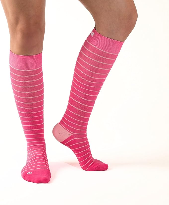 Medical Grade Compression Socks for Men & Women 15-20 mmHg by OrthoSleeve (Pink w/Stripes, Medium)