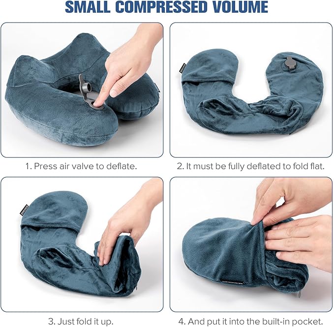Rewondah Inflatable Travel Pillow for Sleeping Airplane - Inflatable Neck Pillow for Traveling on Plane with Washable Cover, Blow up Neck Travel Pillow for Airplanes, Cars - Portable and Comfortable