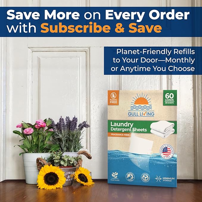Gull Living Home Travel Laundry Detergent Sheets - 10 Loads Pack - Eco Laundry Detergent Sheets Unscented - Tackles Tough Stains - Travel Friendly