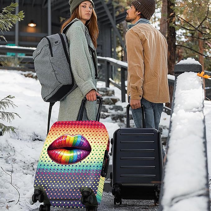 ANNA QUEEN Pop Art Rainbow Lips Luggage Cover, Colorful Suitcase Protector with Bold Lip Design, Stretchable, Washable Travel Cover for 28-30 Inch Luggage, Fun & Fashionable Style
