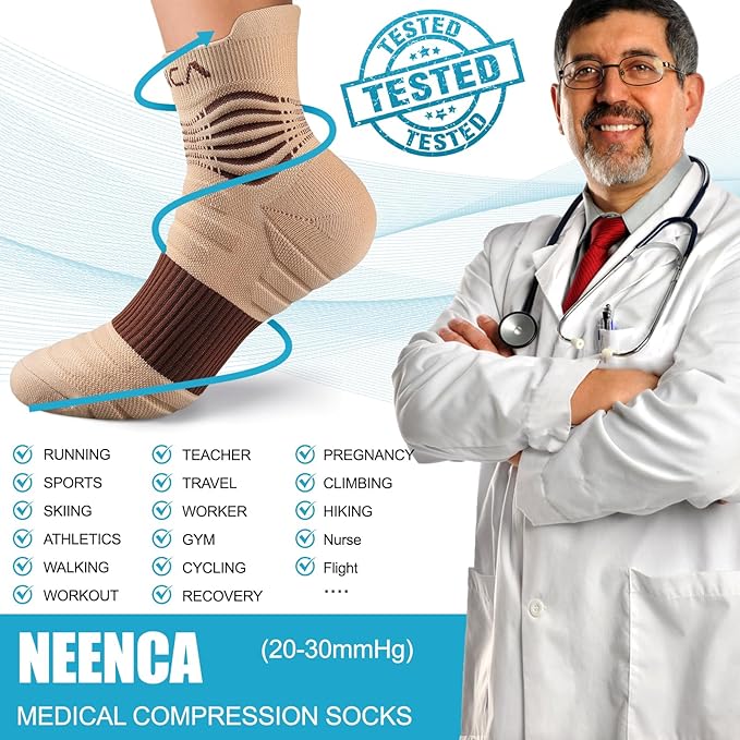 NEENCA Medical Compression Socks for Women & Men Circulation, Ankle Compression Stockings for Pain Relief, Plantar Fasciitis, Swelling, Neuropathy, Runner, Nurses, Travel, Pregnancy, Flying,20-30 mmHg