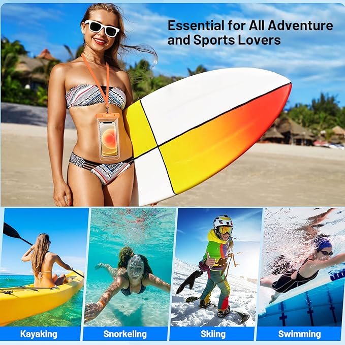 Waterproof Phone Pouch Bag - 8.5in Water Proof Cell Phone Case for Beach Travel Must Haves, Waterproof Phone Holder with Lanyard for iPhone 16 15 Pro Max Galaxy S24 S23 Ultra Pixel,Cruise Essentials