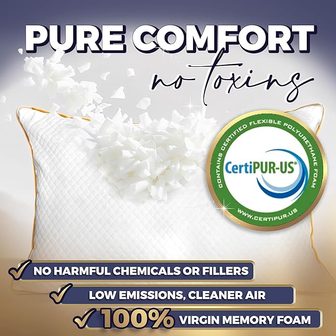 Royal Therapy Queen Memory Foam Pillows - Shredded Memory Foam Pillow for All Sleep Positions - Medium Firm Pillow with Adjustable Loft - Bamboo Rayon Cover - CertiPUR-US & Oeko-TEX Certified
