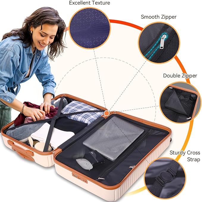 Hoteel 6 Piece Luggage Set (4-YEAR WARRANTY) with Spinner Wheels & TSA Lock, Carry on Luggage Hardshell ABS+PC, Travel Collection Suitcases Sets, Dark Blue(13/20/24/28",Travel Bag,Cosmetic Bag)