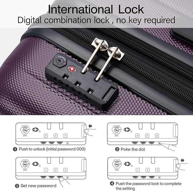 Hanke 24 Inch Expandable Checked Luggage Lightweight PC Hard Case luggage Suitcases with Wheels Travel Luggage Rolling Large Suitcase Travel Luggage Bag for Go To University (Purple)