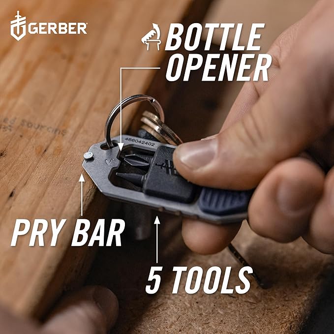 Gerber Gear Driver Keychain 5-in-1 Multitool, Clips to Pocket or Keychain with Pry Bar, Phillips and Flat Head Screwdriver Bits, and Bottle Opener, Lightweight EDC Gear for Everyday Carry, Urban Blue