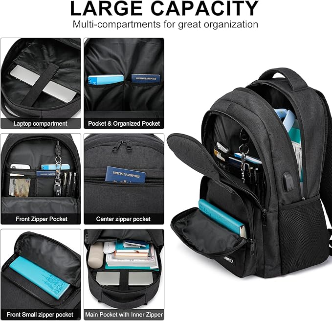 School Backpack for Teen Boys & College Students - 15.6 Inch Large Capacity Laptop Bookbag with Sturdy Water Resistant Anti-Theft | Multiple Compartments Backpack, Black