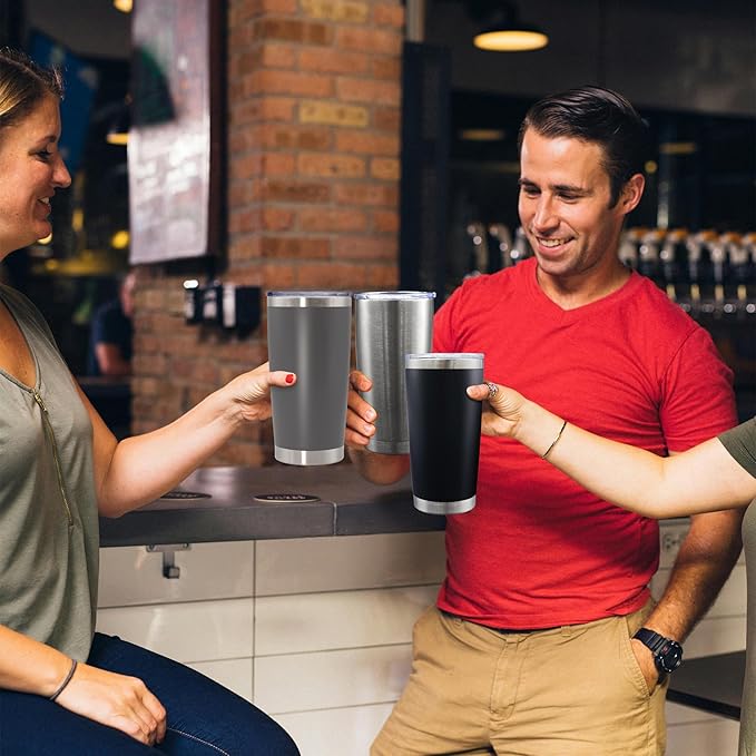 20oz Tumbler Bulk Stainless Steel Tumblers with Lid Vacuum Insulated Double Wall Travel Coffee Mug Powder Coated Tumbler Cup for Hot and Cold Drinks(Grey, 6 pack)